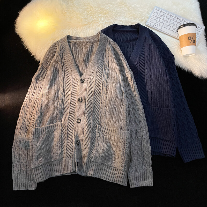 Корейский вязаный кардиган, мужской вязаный свитер, осенне-зимний хлопковый кардиган, мужское повседневное пальто для дома, модель X26