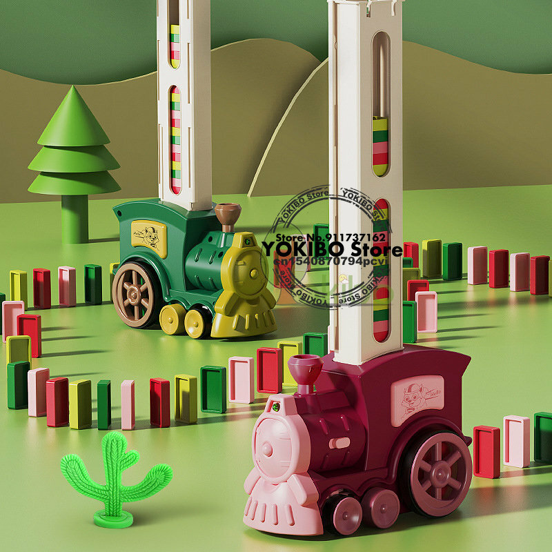 Tren de dominó para niños, juego de bloques de dominó de colores, luz de sonido, colocación automática, juguete educativo DIY, regalo
