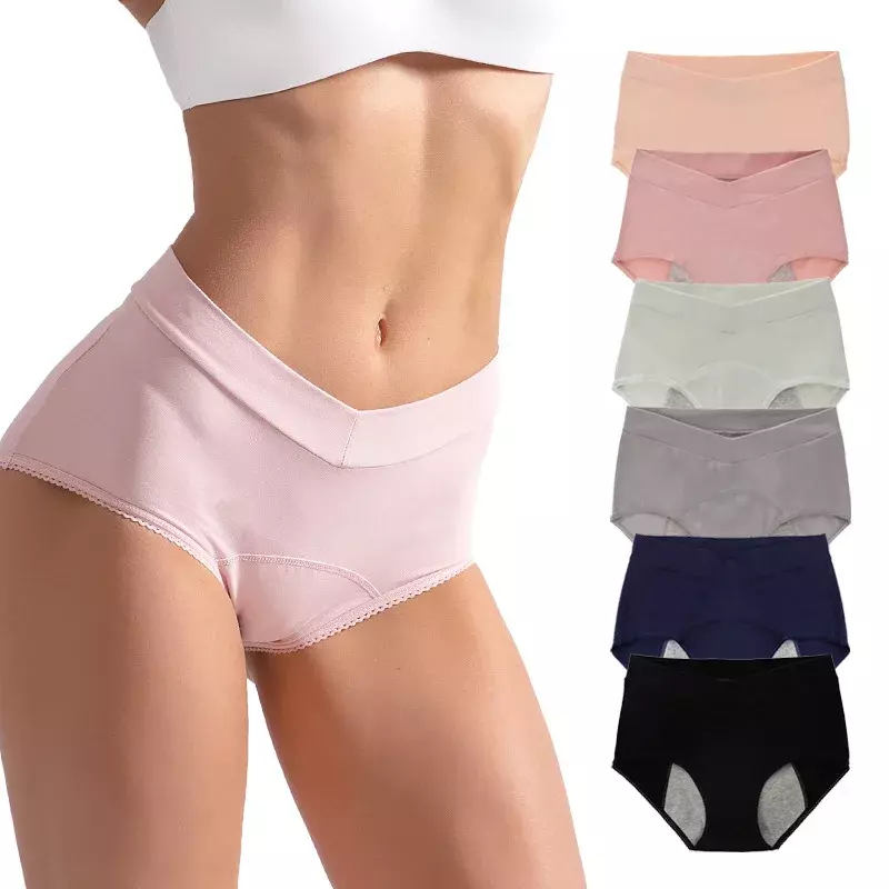 Calcinha menstrual de cintura alta para mulheres, roupa íntima sanitária à prova de vazamento, tamanho grande, 5 peças