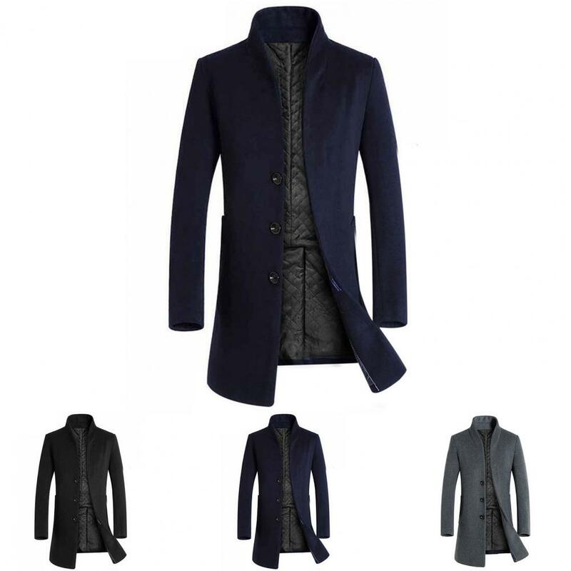 Trendy Winter Coat Solid Color Stand Collar Long Sleeve Lightweight Winter Coat