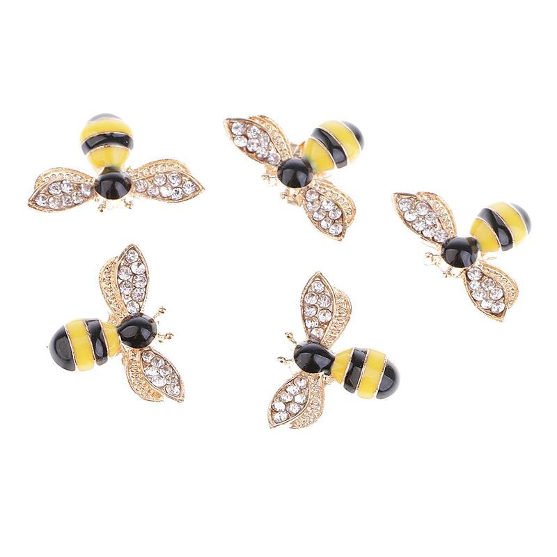 5 Pieces Bee Shape Alloy Rhinestone Flatback Buttons Scrapbooking Embellishments