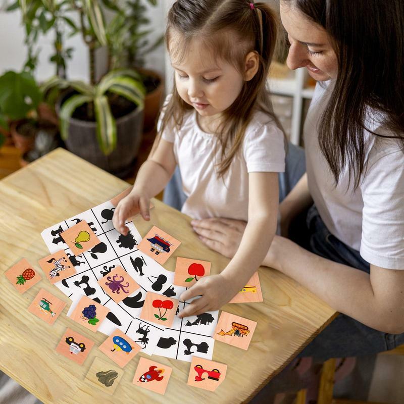 Juego de memoria para niños, juegos de mesa de emparejamiento de imágenes para Noches familiares, juego de mesa para niños pequeños, desarrollo de madera y educativo