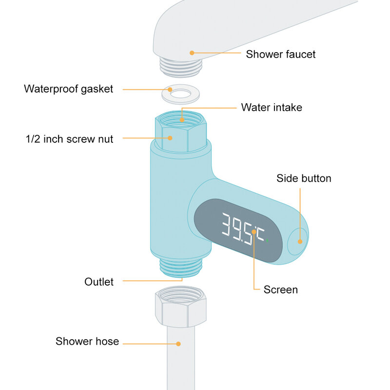 Wanna z hydromasażem Monitor temperatury wody Energia elektryczna Domowy wyświetlacz LED Baterie prysznicowe Termometr wody Miernik temperatury kąpieli