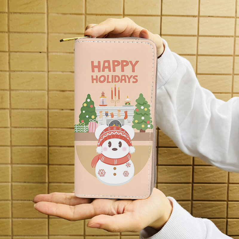 Disney Mickey Bambi Christmas W5561 Anime Briefcases Wallet Cartoon Zipper Coin Bag Casual Purses Card Storage Handbag Gift