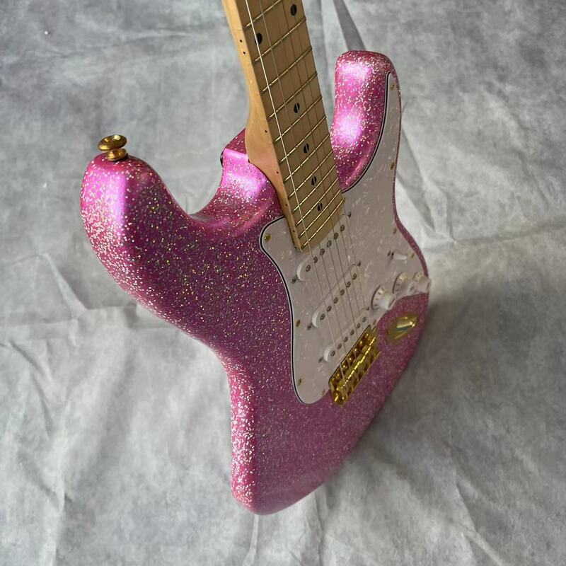 E-Gitarre mit 6 Saiten, rosa großer Partikel körper, Ahorn griffbrett, Ahorn bahn, echte Fabrik bilder, kann versendet werden