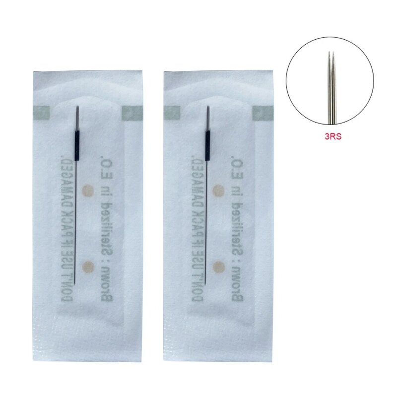 Máquina de maquiagem permanente esterilizada descartável, caneta sobrancelha, rodada 3 agulhas, R3, 3RL, 3RS, 0,35mm x 50mm