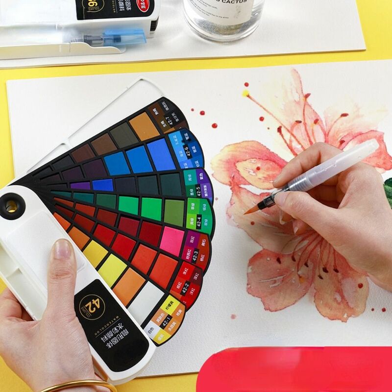 Folding Watercolor Paint Set 18/24/36/42 Colors with Water Brush Pen Painting Pigment Set Solid Watercolor Pigment School