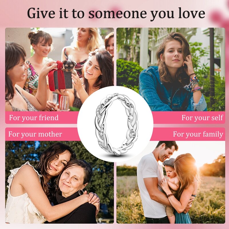 Cincin hati Pandora wanita, cocok baru 925 perak murni cocok untuk pernikahan pertunangan pesta ulang tahun cincin kristal hadiah perhiasan