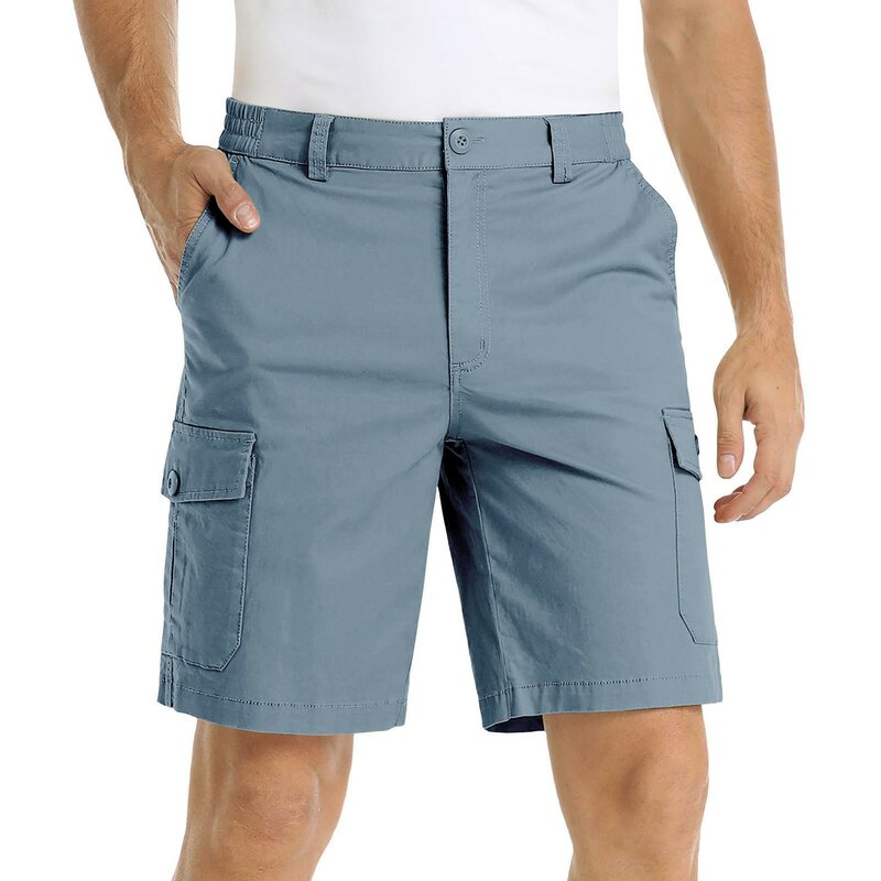 Summer Cotton Shorts Men'S Cargo Shorts Outdoor Workwear Multi-Pockets Casual Short Pants Breathable Casual Hiking Bottoms