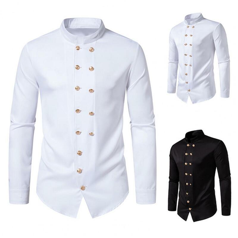 Рубашка мужская классическая, элегантная двубортная, с воротником-стойкой, приталенный силуэт, деловой топ в Королевском Стиле, мягкая, для мужчин
