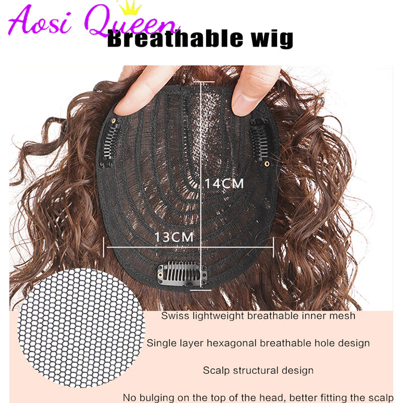 AOSI Wig Piece Feminine Style Medium Split Short Curly Hair Natural Fluffy Corn Beard Wool Curled Wig Piece