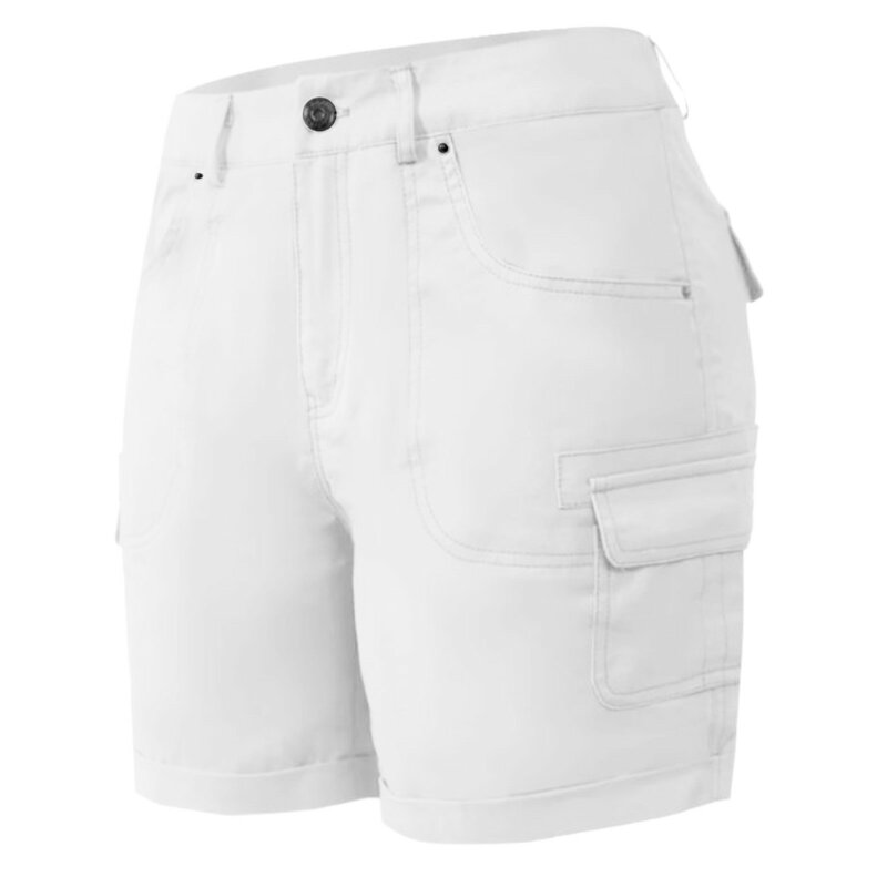 Pantalones cortos de talla grande para mujer, Shorts Cargo de cintura alta con botones y múltiples bolsillos, holgados e informales de color sólido, moda de verano