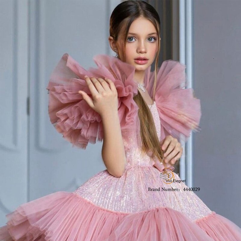 Gaun Gadis Bunga Tulle Hijau Bengkak untuk Natal Gaun Pesta Gadis Imut Gaun Putri Gaun Pesta Formal