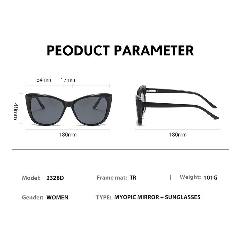 Quadro de óculos magnéticos polarizados para mulheres, óculos com clipe, espetáculo masculino, UV400, 2328D, 5 pcs