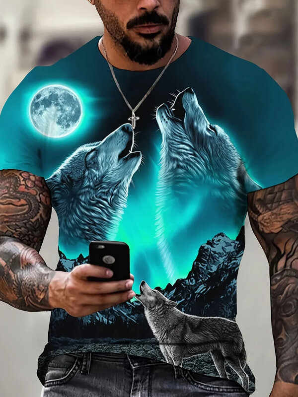Europäische Messungen 3D-Druck Wolf T-Shirt Herren Kurzarm T-Shirt Mode lässig Herren T-Shirt Street Hip Hop Kleidung