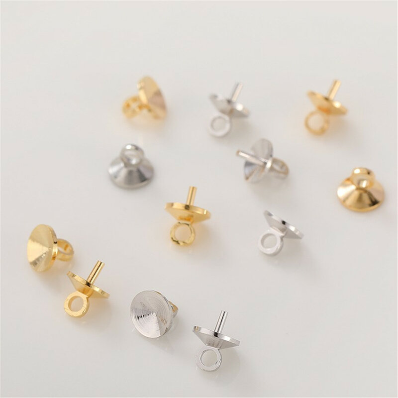 18K True Gold Needle Hanging Hat Connection Bead and Flower Set Handmade DIY Making Pearl Ear Jewelry Material Accessories