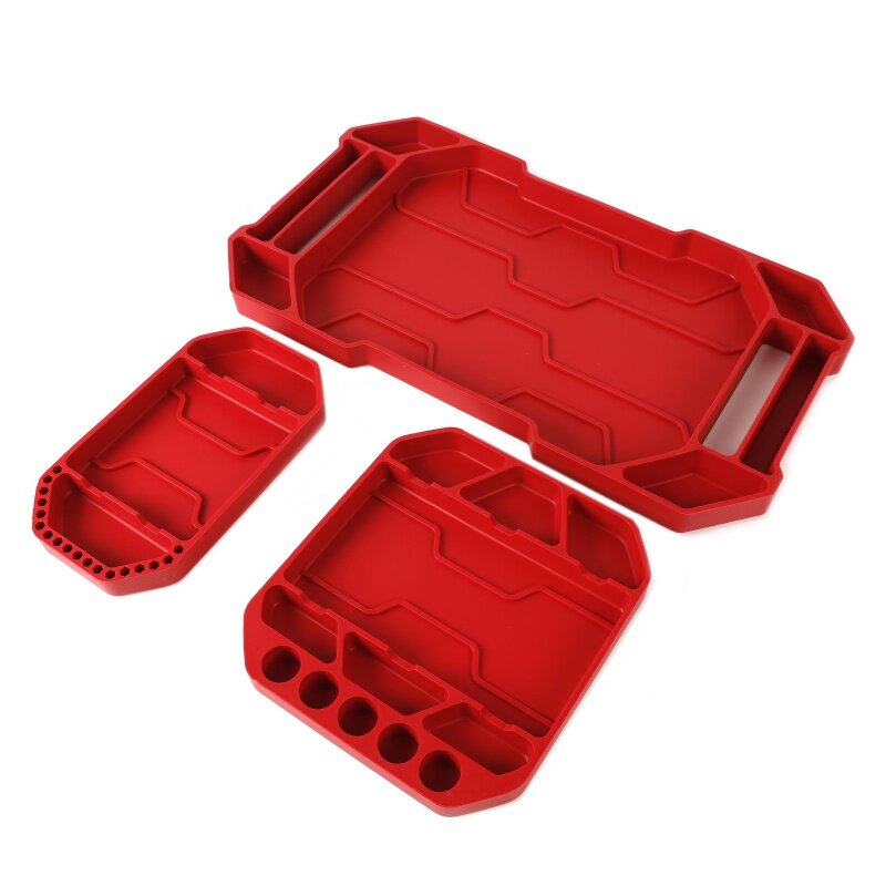 Hyper Tough 3-Piece Silicone Tool Organizer Tray, Flexible, Red, Automotive Use, New