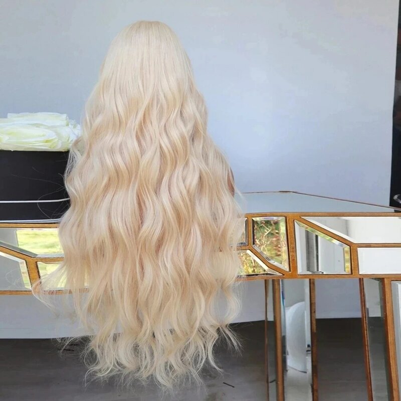 Umy QUE-Perruque synthétique ondulée blonde sans colle pour femme, perruques frontales en dentelle, délié naturel, cosplay de fête, partie libre, longue