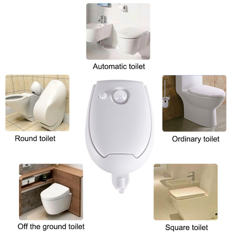 Lampu Malam Toilet PIR Sensor Gerak Lampu Toilet LED Lampu Malam Kamar Kecil 8 Warna Pencahayaan Mangkuk Toilet untuk Kamar Mandi Kamar Kecil
