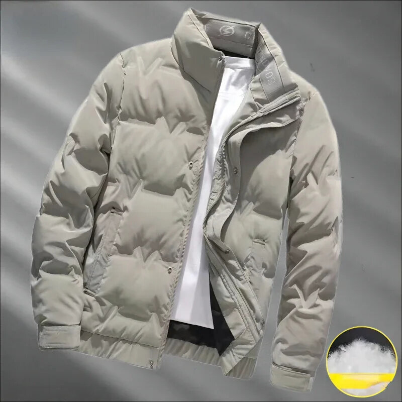 Пуховик мужской зимний, теплая ветрозащитная куртка-бомбер на молнии, с воротником-стойкой, легкая толстая одежда