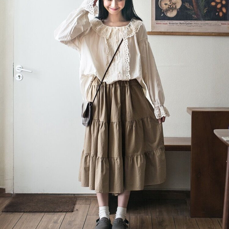 Deeptown-pantalones de pierna ancha para mujer, falda de estilo japonés, Kawaii, Vintage, estilo Preppy, informal, sólido, Verano