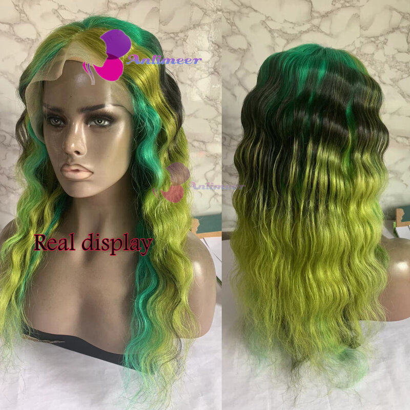 Rainbow peruka Ombre zielony niebieska koronka peruka Front 100% brazylijski głęboka fala dziewicze włosy peruka kolorowe peruka dla czarnych kobiet