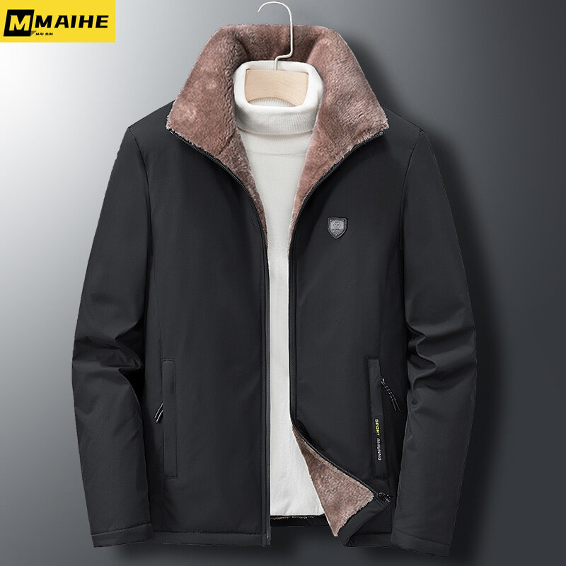 M-8XL Plus size Winter Warm Jacket for men High-end Soft lamb wool lined Parka Classic casual thickened fur collar coat for men