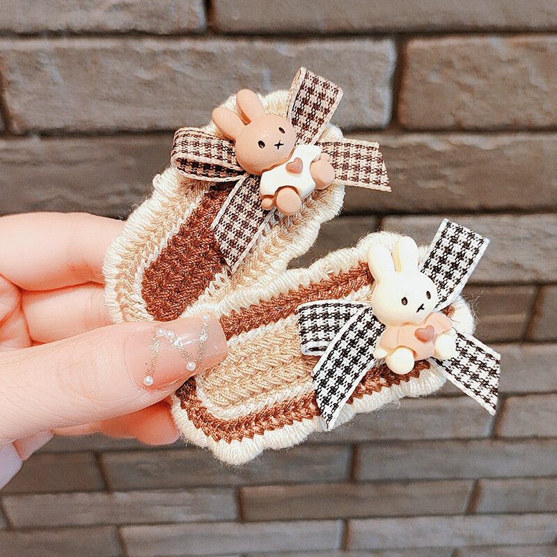 New Korean Coffee Color Hair Pin Cute Bear clip per capelli in lana per bambini copricapo ragazze bambini accessori per capelli 7cm