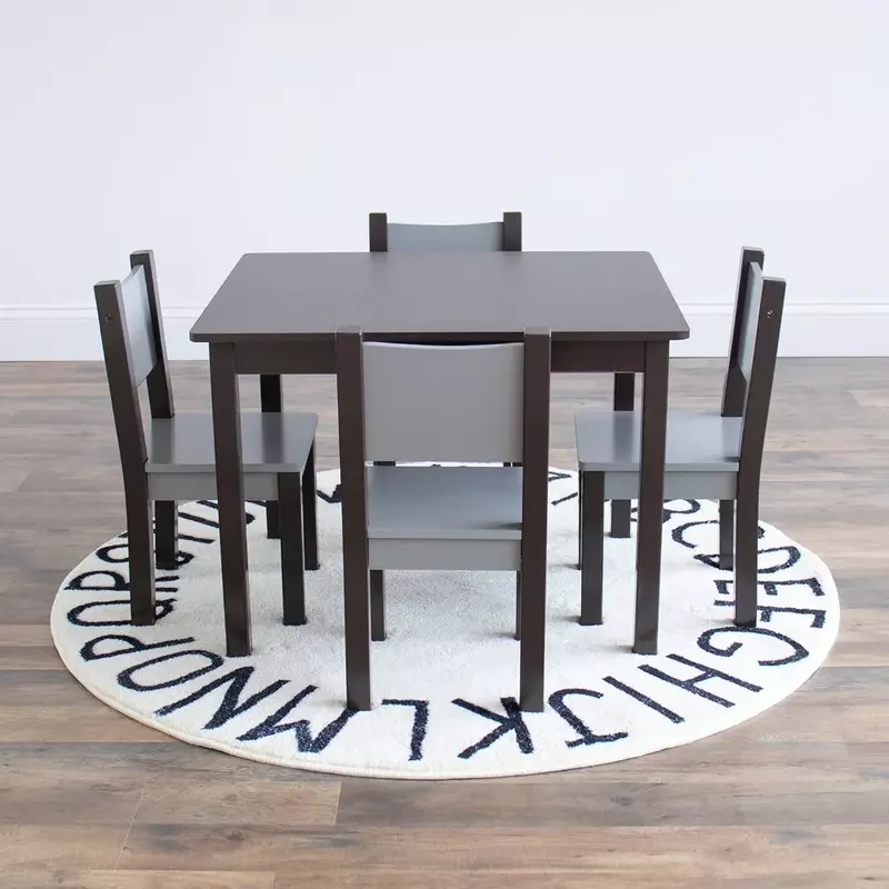 Mesa espresso/gris para niños, juego de comedor moderno, 4 sillas, niño pequeño