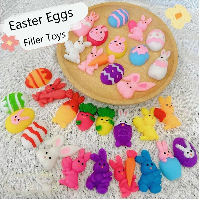 10 pz coniglio uova di pasqua riempitore giocattoli divertente TPR pulcino pasqua spremere giocattolo uovo di pasqua cesto Stuffer giocattolo bambini