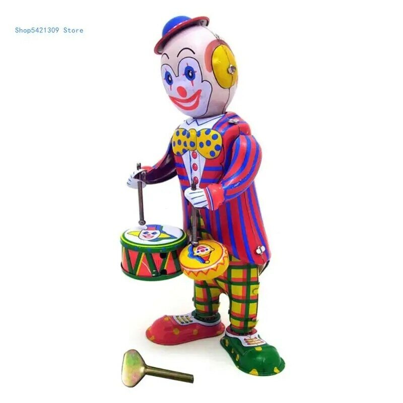 85WA Vintage Collectible Clown Drummen Wind-up Toy Circus voor jongens en meisjes Mechanisch speelgoed Muzikaal speelgoed