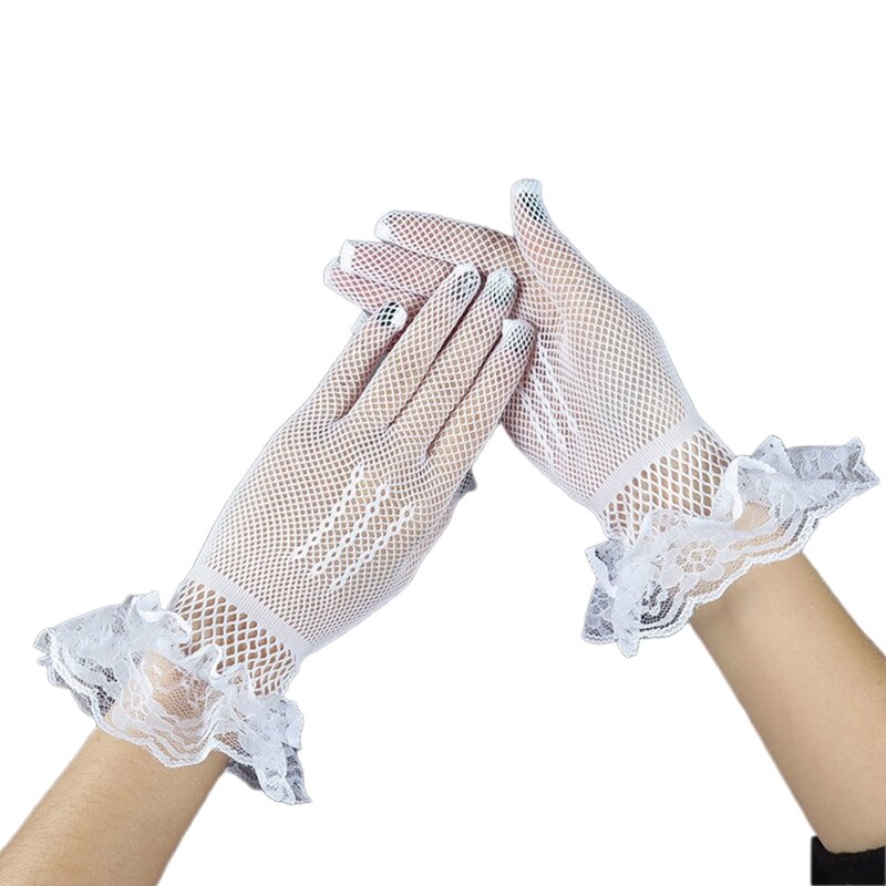 Элегантные женские ультратонкие летние перчатки с открытыми пальцами для вождения, езды на велосипеде, эластичные кружевные сетчатые перчатки с защитой от УФ-лучей DXAA