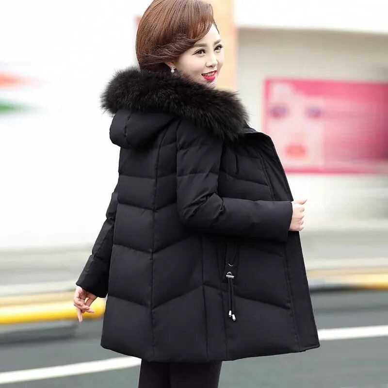 Женская зимняя стеганая куртка с меховым воротником, размеры до 5XL