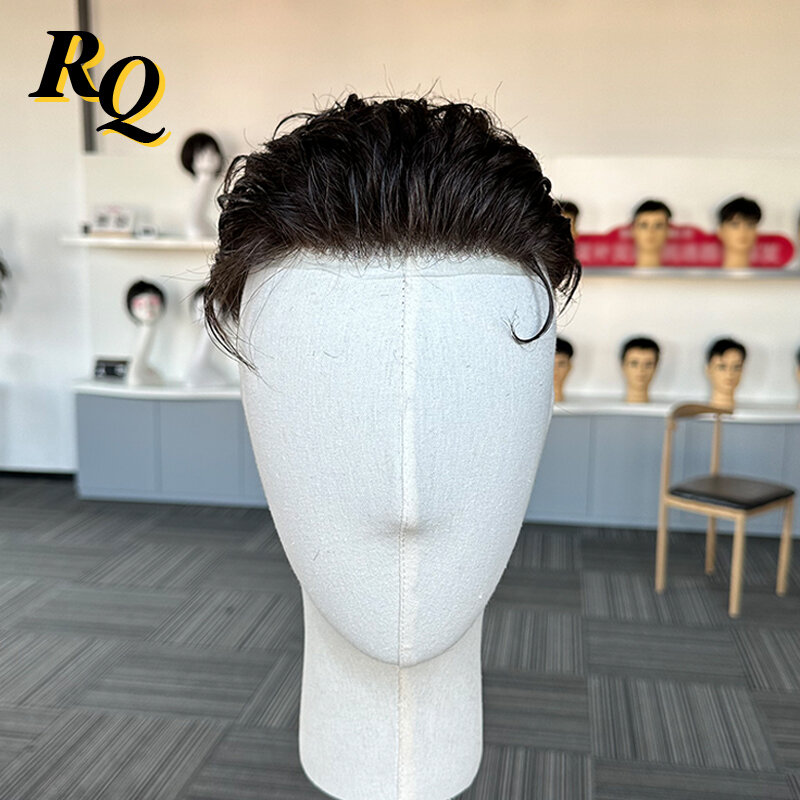 Tupé de piel fina en V para hombres, cabello precortado con estilo, sistema de reemplazo de cabello humano, de 3 colores pieza de cabello, peluca masculina de Protesis