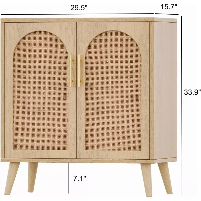 Rovaurx Rattan Storage Cabinet with Doors, Accent Bathroom Floor Cabinet, Modern Sideboard Buffet Cabinet for Living Room, Entry