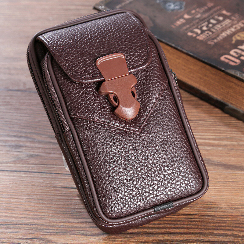 Multifunctional Leather Belt Bag Solid Color Men Business Style Belt Bag Horizontal And Vertical Section Wallet Case Purse