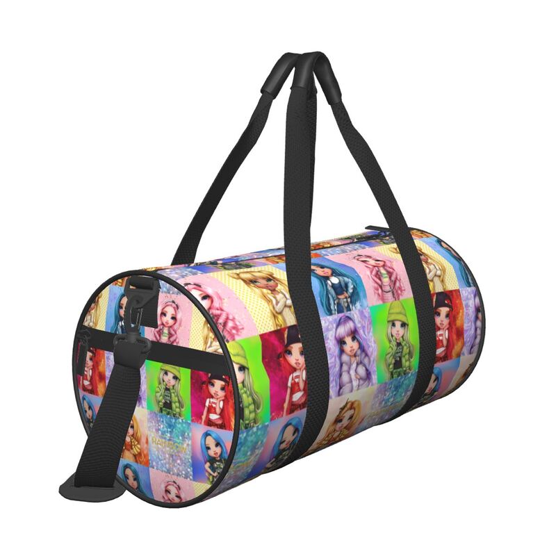 Bolsa de viaje con estampado de arcoíris para niñas, bolsa de gimnasio de entrenamiento de dibujos animados, grande, divertida, deportiva, resistente al agua