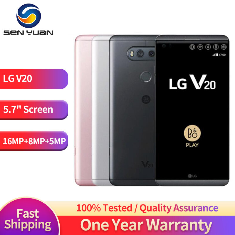 LG-teléfono inteligente V20 Original libre, 4G LTE, 4GB + 64GB, Android, 5,7 pulgadas, cuatro núcleos, Snapdragon 820, cámara de 16MP + 8MP