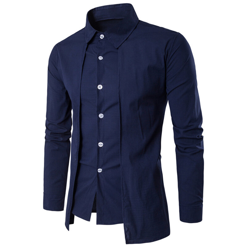 Fashion Men's Casual Double Placket Shirts Slim Fit Lapel Collar Long Sleeve Formal Business Dress Shirt Man Tops