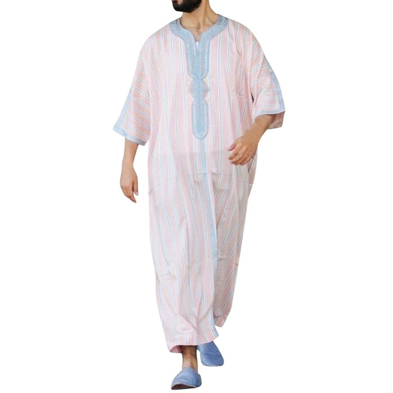 Abbigliamento musulmano a maniche corte da uomo arabo etnico stile retrò con scollo a v Patchwork tute stampate abito musulmano abbigliamento islamico