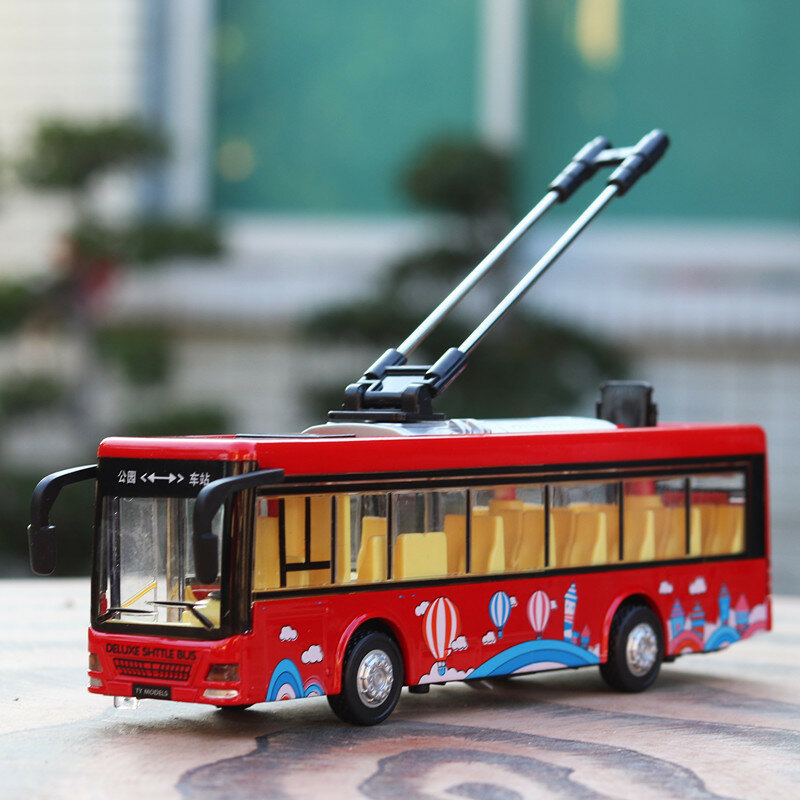 20.5CM ochrona środowiska trolejbus 1/36 skala zabawka samochód stop metali wycofać Diecasts Model pojazdów zabawki dla dzieci dzieci