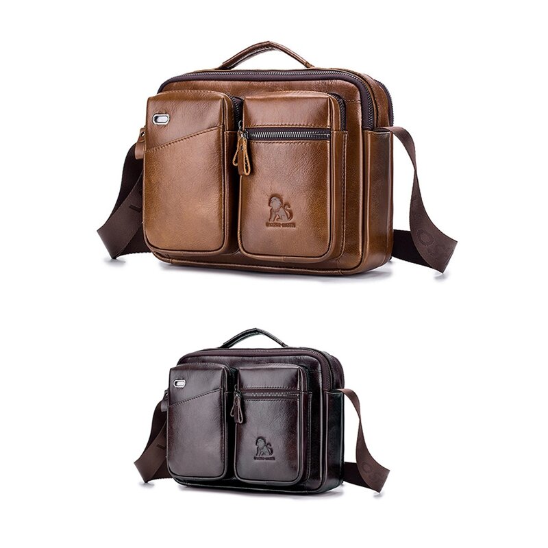 LAOSHIZI Crossbody Men's Shoulder Bag Cowhide Business Messenger Bags