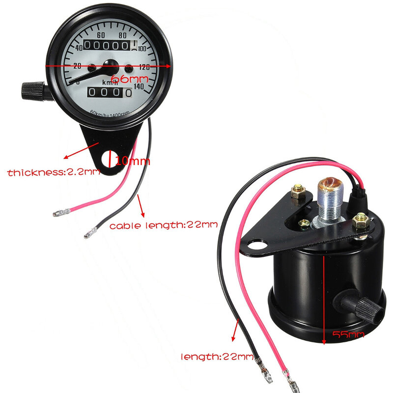 Odometer Universal tahan air dengan lampu malam, pengukur Speedometer instrumen Retro kecil lingkaran panjang tahan air