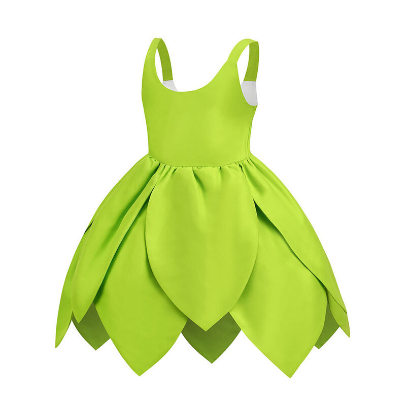 Disney Tinker Bell Fairy Dress Summer Forest Green Leaf Fairy Costume Luxury Party Carnival Outfits 18M-8Yrs Kid Elegant Gown