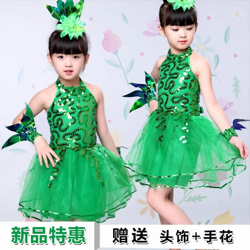 Kindertag cos Gras Kindergarten Performance-Kleidung zum Ziehen von Sämlingen grünes Kleid Anzug Kinder kostüm Kinder rock Set