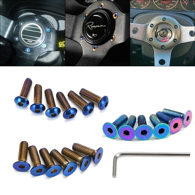 Tornillos de titanio quemado para volante, Kit de llave para Momo Nardi NRG Works Bell Boss, herramienta de accesorios para coche, 6 piezas, 1 ud.
