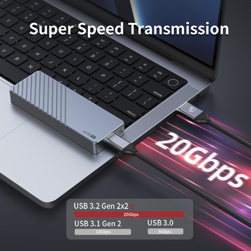 Sanzang-Caso SSD de Alta Velocidade para PC Portátil, M.2 NVMe Enclosure, HD Externo, USB A 3.0, Tipo C, Disco Rígido, M2 Caixa De Armazenamento, 20Gbps