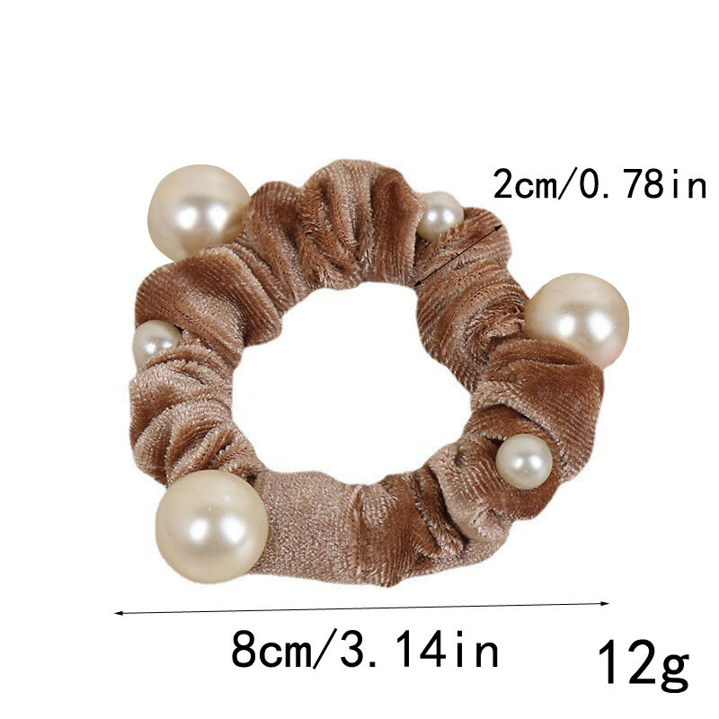 Coleteros elásticos con perlas de terciopelo para mujer, lazos para el pelo sin arrugas, accesorios para el cabello