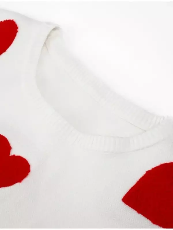 Женский вязаный пуловер с вышивкой Love, свободный милый Повседневный свитер оверсайз с круглым вырезом и рукавами-фонариками, элегантная вязаная одежда, осень 2023