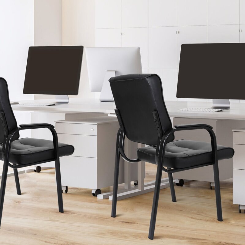 2 sztuki biurowe krzesło dla gości skórzane recepcyjne krzesła do pokoju z solidną metalową ramą